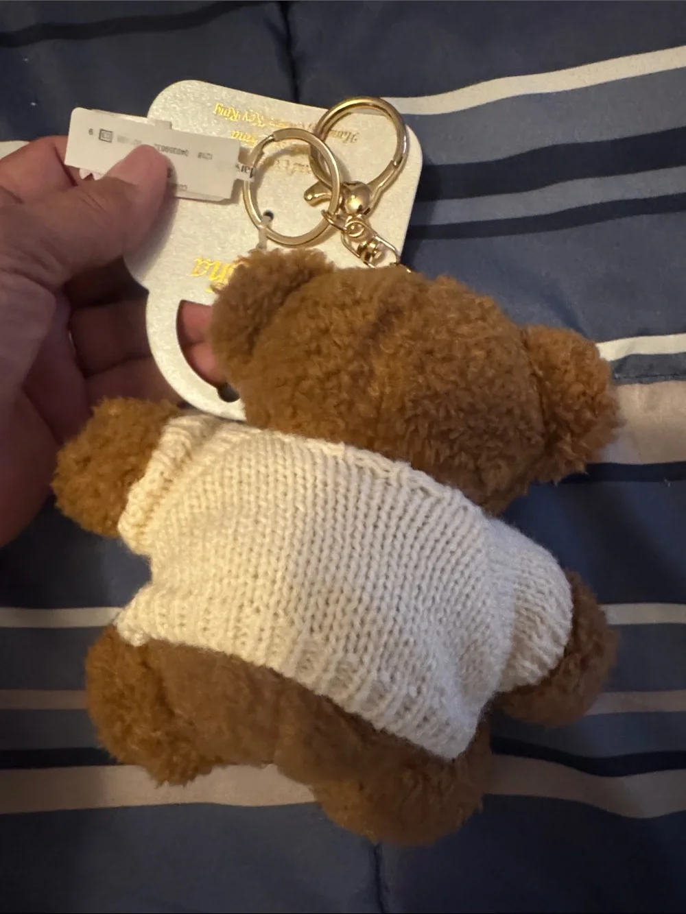 Natasha Couture Brown Teddy Bear Keychain with White Sweater and Red Lobster